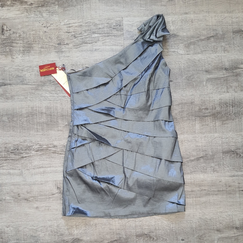 May Queen Silver Gray One Shoulder Dress